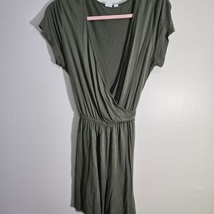 GAP Olive Green Faux-Wrap Short Sleeve Mini Dress